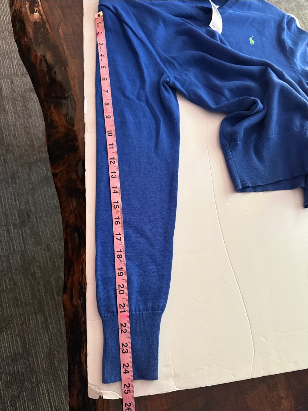 Polo by Ralph Lauren V-Neck Sweater - Cobalt Blue with Lime Logo - Picture 14 of 14